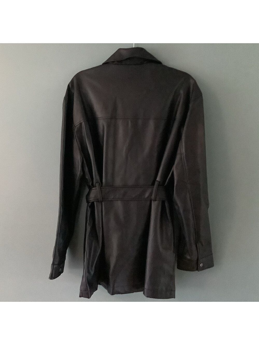 Rebecca Minkoff Faux Leather Black Belted Shirt Jacket XL New - Picture 4 of 6